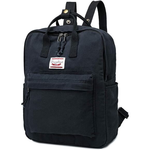 Black Canvas DogBrut Backpack with Front Zip Pocket Casual Style Lightweight - Picture 6 of 6